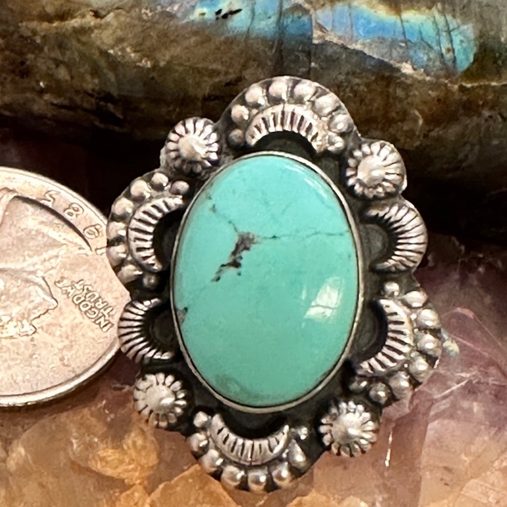 Turquoise Adjustable 925 Solid Sterling Silver Ri… - image 6